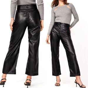 NWT Old Navy High-Waisted Faux-Leather Cropped Wide-Leg Pants in Black Size 16